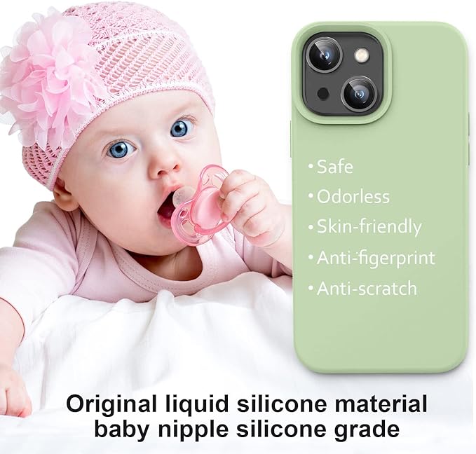 Vooii Compatible with iPhone 14 Case,[Silky Touch Premium Liquid Silicone] [Soft Anti-Scratch Microfiber Lining], Ultra Slim Shockproof Protective Case for iPhone 14 - Matcha