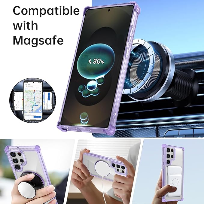for Samsung Galaxy S25 Ultra Case Compatible with MagSafe Magnetic,with Screen Protector,with Kickstand Ring Military Grade Drop Heavy Duty Protection Shockproof for S25Ultra Phone Case Purple