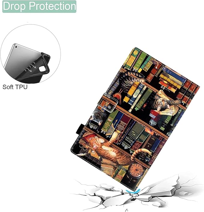 Case for Samsung Galaxy Tab A9+/A9 Plus 11 inch 2023 2024(SM-X210/X216/X218),PU Leather Multi Angle Stand Cover Slim Folio Protective Case for Galaxy Tab A9 Plus, Auto Wake/Sleep, Bookshelf Cat