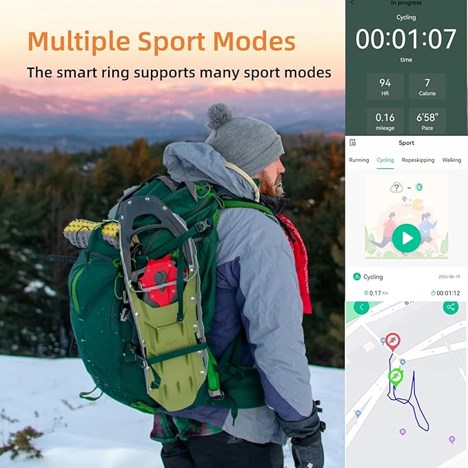 Smart Ring For Women Men, Health Tracker with Heart Rate/Blood Oxygen/Blood Pressure/Sleep Monitoring/Step Counting, IP68 Waterproof Fitness ring, No App Fees for iPhone & Android (Silver, 12#)