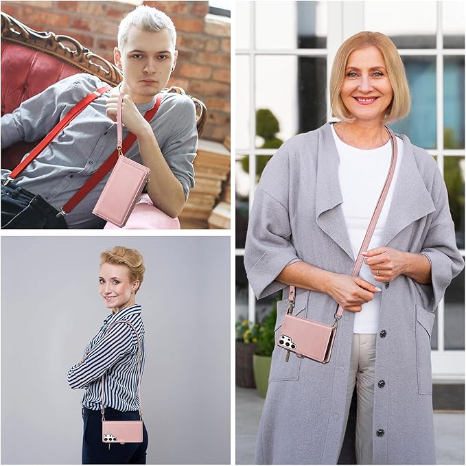 MInCYB for Samsung Galaxy S24 Ultra Case, Galaxy S24 Ultra Wallet Case with Card Holder (12+ Card Slots) - PU Leather Case for Women & Men, Wireless Charging, Detachable Magnetic Phone Cover. Pink