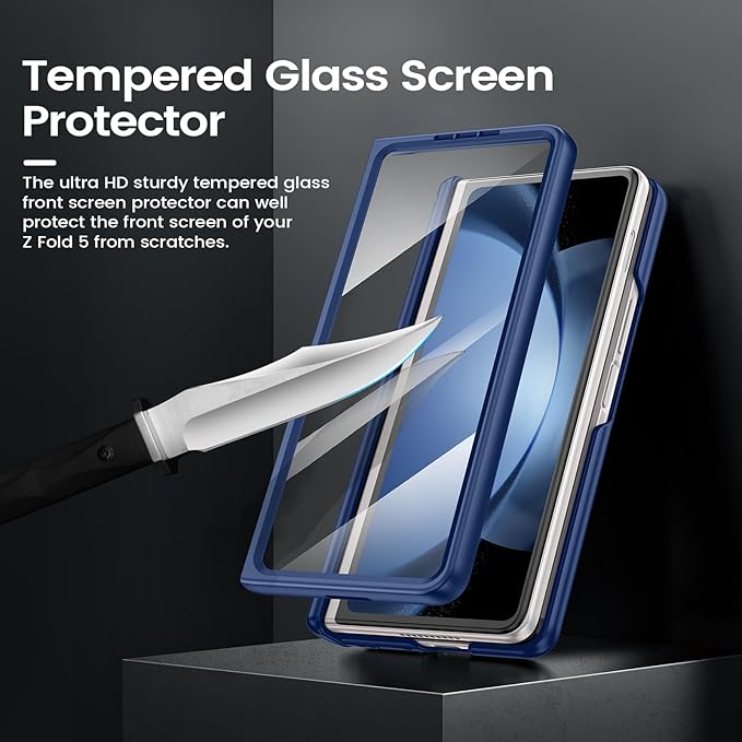 VEGO for Galaxy Z Fold 5 Case with Kickstand, Hinge Protection & Belt Clip Holster & Front Screen Protector & Slide Camera Cover Magnetic Kickstand Cover - Blue