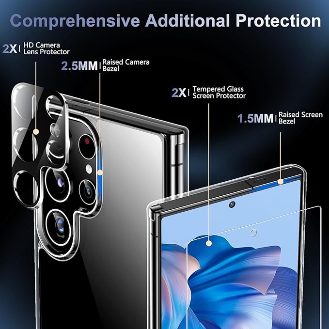 Red2Fire for Samsung Galaxy S24 Ultra Case Clear, [Non-Yellowing] [Slim Thin] [Military Grade Drop Protection] Lightweight Shockproof Protection Phone Case for S24 Ultra Case 6.8 inch, Clear