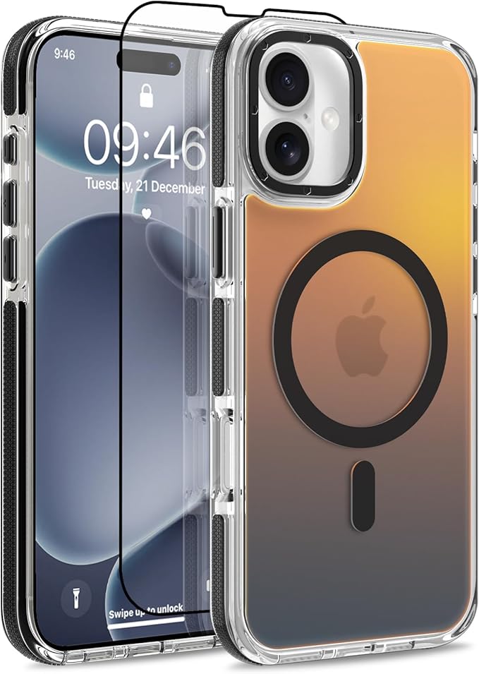 MOWIME Magnetic Case for iPhone 17 [Compatible with Magsafe] [Cute Fashion Fluorescent Design] [1 Screen Protector] Slim Translucent Matte Case for iPhone 17 6.3" 2025, Black