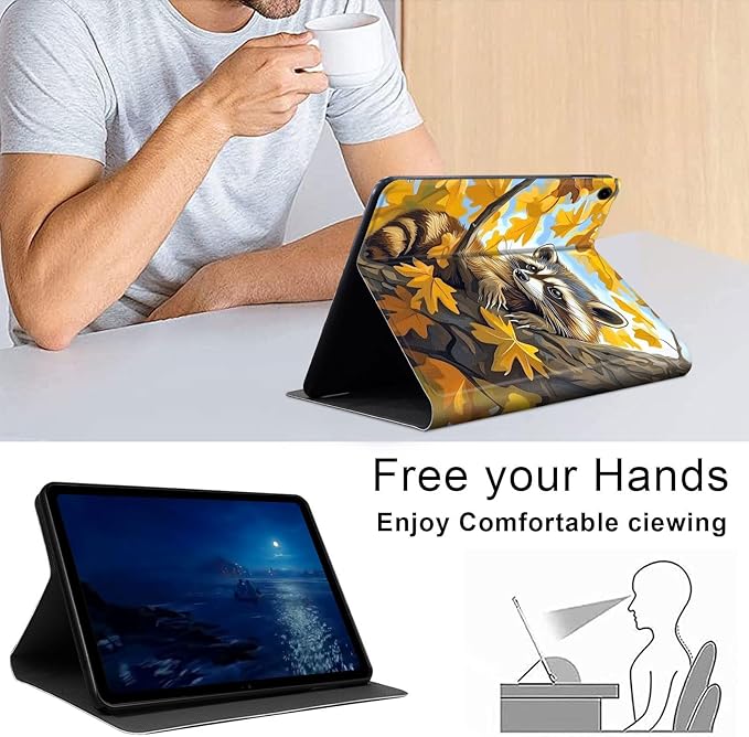 Case for Samsung Galaxy Tab A9+/A9 Plus 11” 2023 Model (SM-X210/X216/X218), Slim PU Leather Stand Cover with Auto Wake/Sleep, Multi-Angle Viewing & Shockproof, Raccoon Perched
