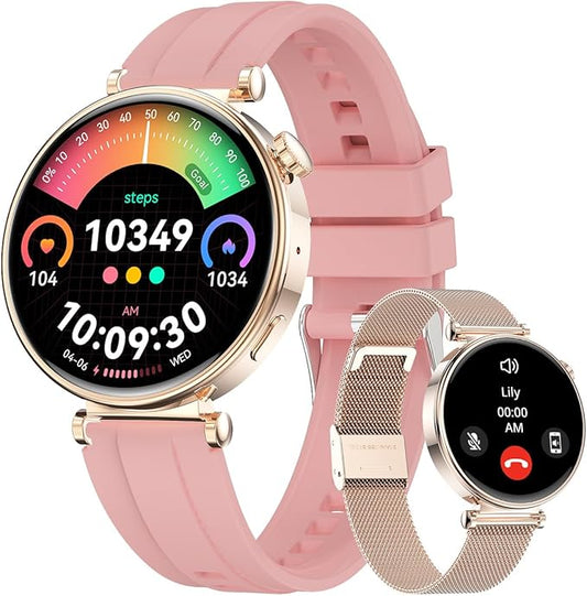 Smart Watch for Women, 1.32" AMOLED Screen Smartwatches for Android/iOS, Fitness Tracker with Answer/Make Call, Female Cycle, Heart Rate, Sleep Monitor, IP68 Waterproof (2 Watch Bands) Rose Gold