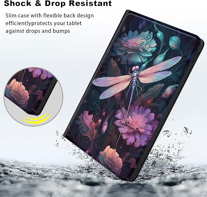 Slim Case for Samsung Galaxy Tab S10 FE / S9 FE 5G 10.9" & Tab S9 11", PU Leather Protective Cover, Multi-Angle Stand, Auto Sleep/Wake, Dragonfly