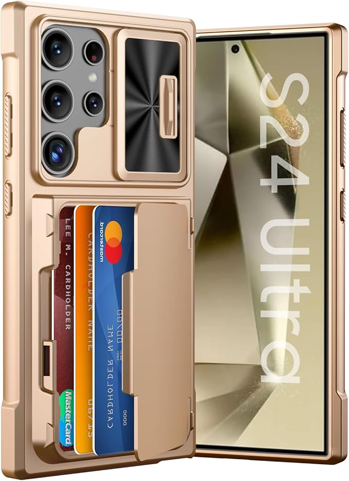 for Samsung Galaxy S24 Ultra Wallet Case with RFID Blocking Card Holder, Camera Cover, Kickstand, Full Body Shockproof Case for S24 Ultra 6.8Inch 2024 for Women Men-Champagne Gold(Upgraded)