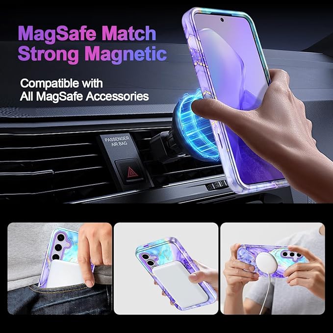 Casetego for Galaxy S25 FE Case,Compatible with MagSafe,[Military Grade Drop Test] Full Body Protection Slim Shockproof Rugged Marble Women Case for Samsung Galaxy S25 FE 6.7 inch,Cobalt Violet