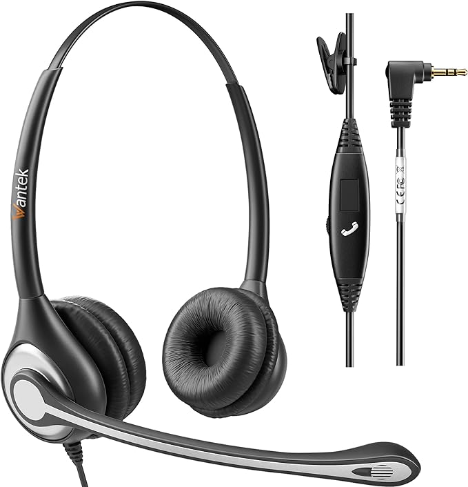 Wantek Phone Headset with Microphone Noise Cancelling,Telephone Headset 2.5mm Jack Compatible with Panasonic AT&T Uniden Cisco Linksys Grandstream Vtech Polycom Cordless Office Phones