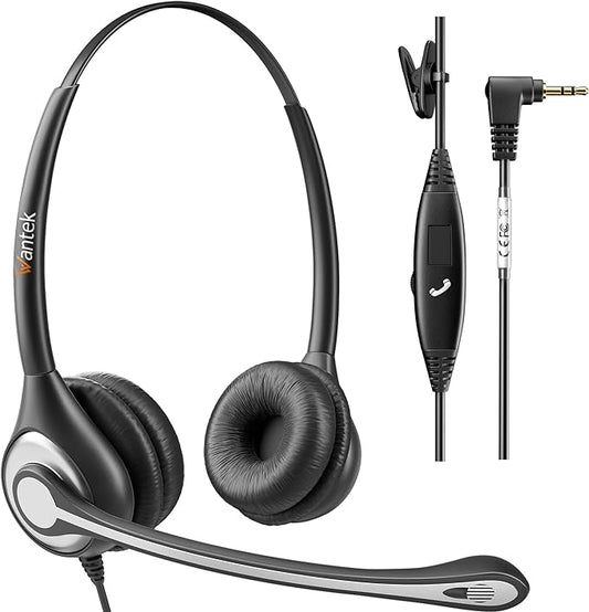 Wantek Phone Headset with Microphone Noise Cancelling,Telephone Headset 2.5mm Jack Compatible with Panasonic AT&T Uniden Cisco Linksys Grandstream Vtech Polycom Cordless Office Phones
