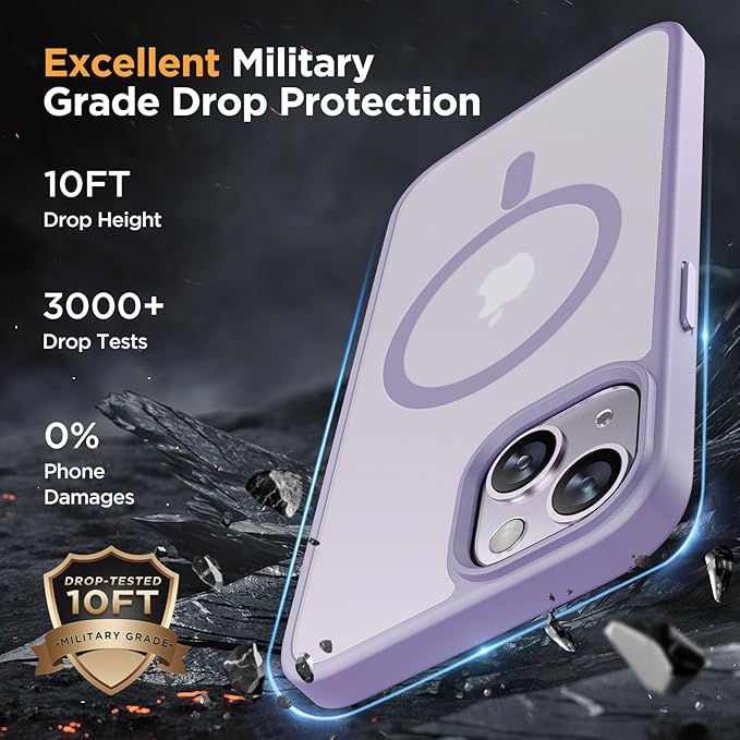 Miracase Magnetic for iPhone 14 Case 6.1 inch (Compatible with MagSafe)（with 2X Screen Protectors） Military-Grade Protection, Anti-Fingerprint Translucent Matte Phone Case Cover, Light Purple
