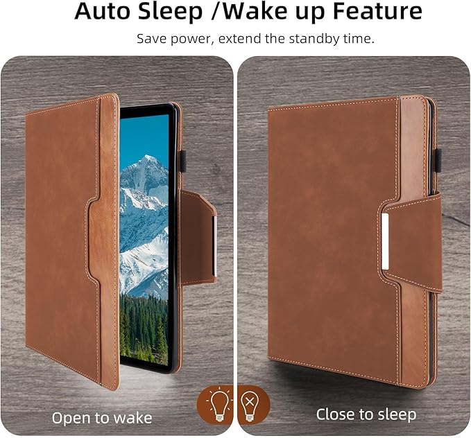 Case for Lenovo Tab M11 (TB-330FU/TB-331FC)/Tab K11 LTE 11 Inch 2024 - Multi-Angle Viewing Stand Cover with Pocket, PU Leather Folio Case with Magnetic Clasp, Auto Wake/Sleep Smart Tablet Cover, Brown