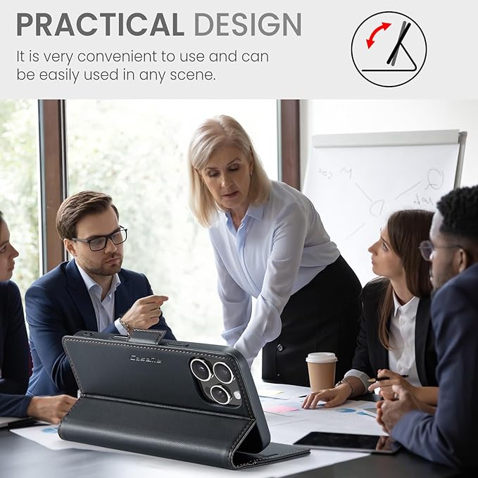 for iPhone 16 Pro Max Case, Premium PU Leather Wallet Case Flip Cover with [RFID Blocking][Card Holder][Stand Function] Shockproof Protective for iPhone 16 Pro Max 6.9", Black