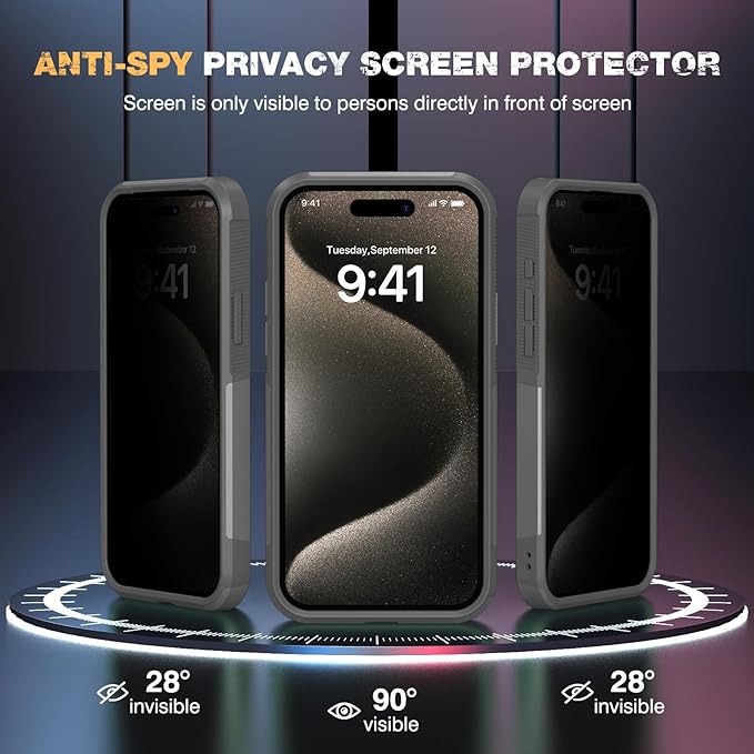 Diaclara Designed for iPhone 15 Pro Case, [with Privacy Screen Protector] [Anti Spy] [Military Grade Drop Protection] Heavy Duty Full-Body Shockproof Phone Case, Natural Titanium