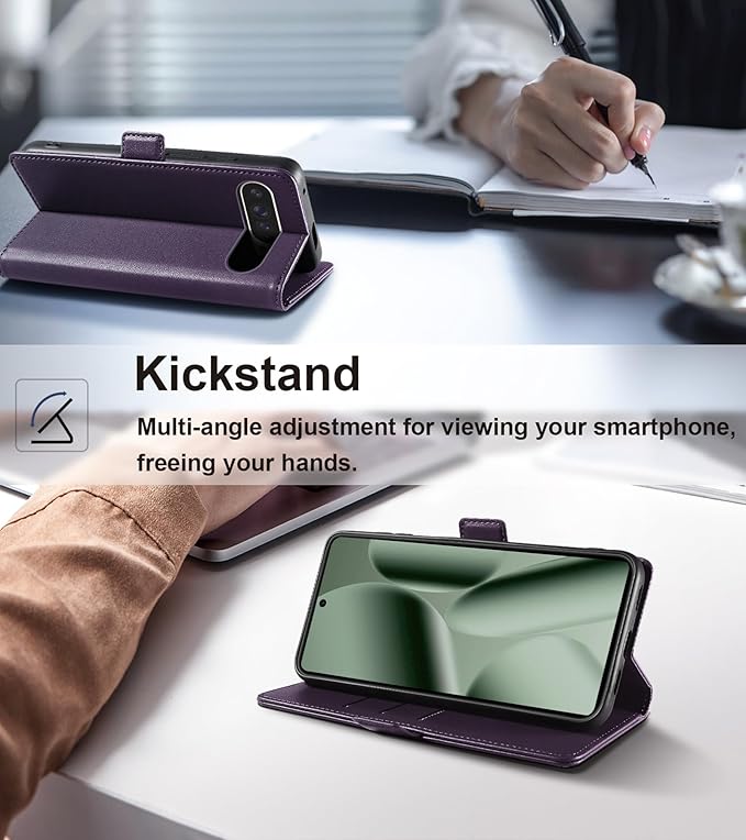 Wallet Flip Case for Google Pixel 10 Pro XL 5G - [RFID Blocking] Luxury PU Leather Card Holder Magnetic Phone Cover with Kickstand,Shockproof Protective Case,Purple