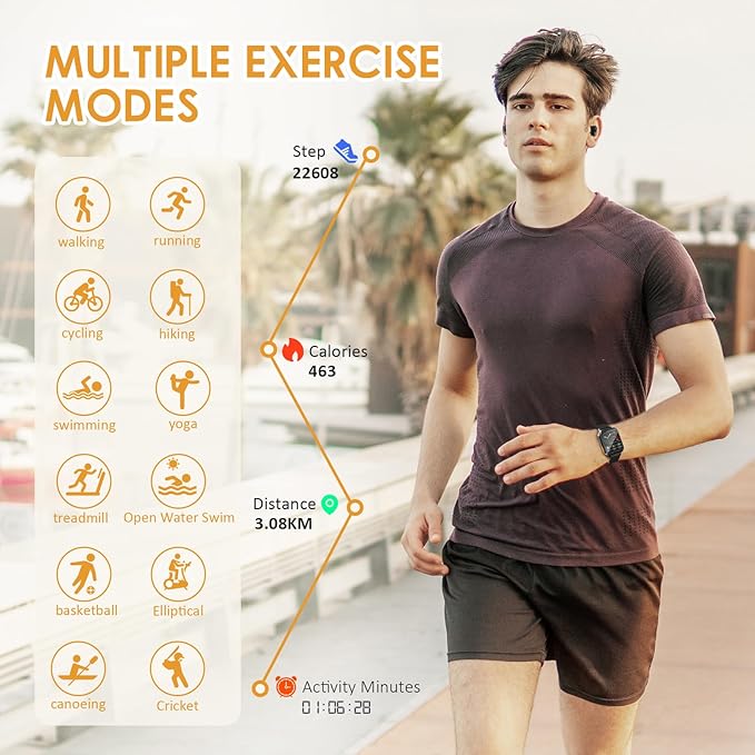 Smart Watch with Earbuds, 1.96“ Smartwatch for Android/iOS, Watches for Men Women IP67 Waterproof Fitness Tracker with Heart Rate Blood Oxygen Sleep Monitor, Sports Calls Message (Black)