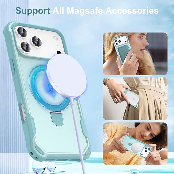 Compatible with iPhone 17 Pro Case with Invisible Magnetic Ring Stand [Compatible with Magnetic] [Military Drop Protection] Shockproof Slim Hard Back Soft Edge Case 6.3 Inch, Blue