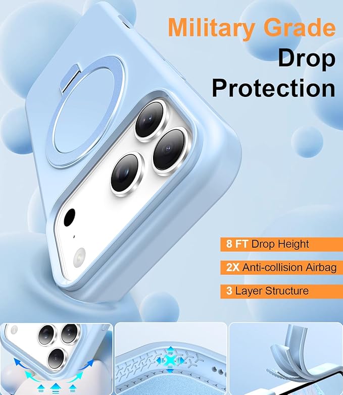ZHK Liquid Silicone Designed for iPhone 17 Pro Case with Magnet Stand, [Precise Camera Lens Protection][Mil-Grade Drop Shockproof][Soft Anti-Scratch Microfiber Lining] Slim Fit Cover,Baby Blue