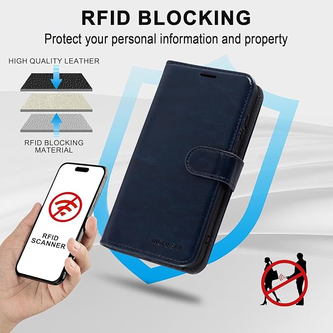 MONASAY Wallet Case Fit for Samsung Galaxy S23 FE 6.4 inch 5G,[RFID Blocking] Flip Folio Leather Cell Phone Cover with Credit Card Holder, Blue