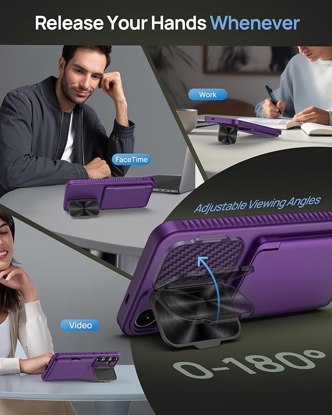 for Samsung Galaxy S25+ Plus Case, Built-in Card Holder & Stand & Lens Cover, Military Grade Drop Tested Soft Silicone Edge Rugged Protective Wallet Phone Case for S25+ Plus 6.7" 2025, Purple