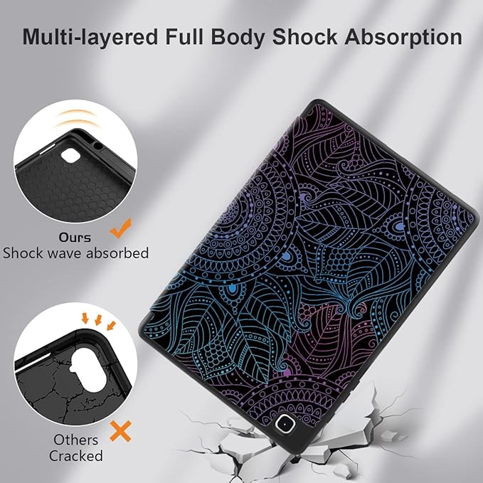 DONGKE Case for Samsung Galaxy Tab S6 Lite 10.4 Inch 2024/2022/2020, Trifold Stand + S Pen Holder + Auto Wake/Sleep + Soft TPU Protective Stand Back Cover, Mandala