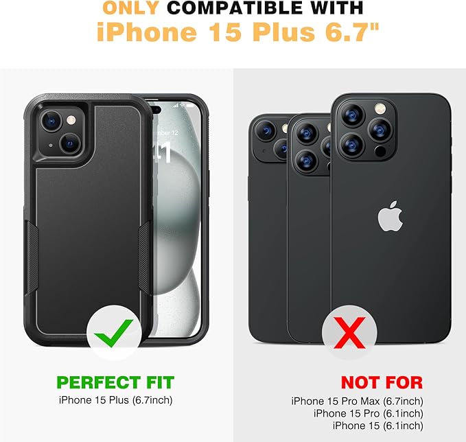 Diaclara Designed for iPhone 15 Plus Case, [with Privacy Screen Protector] [Anti Spy] [Military Grade Drop Protection] Heavy Duty Full-Body Shockproof Phone Case, Black