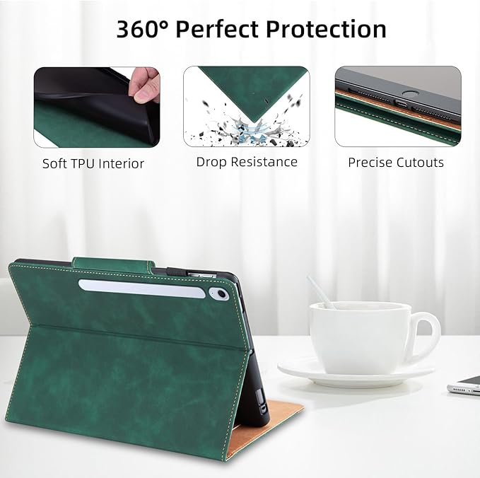 Case for Samsung Galaxy Tab S10 FE Plus 13.1 Inch 2025 Model(SM-X620/X626B) - Multi-Angle Viewing Stand Cover with Pocket and Magnetic Clasp, PU Leather Business Folio Protective Case, Green