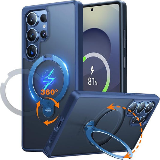 TORRAS 360° Spin Magnetic Stand for Samsung Galaxy S25 Ultra Case, Fit for Magsafe, Mil-STD Slim Protective S25 Ultra Case with Kickstand Rotatable, Aesthetic for Women Men, Ostand Spin, Navy Blue