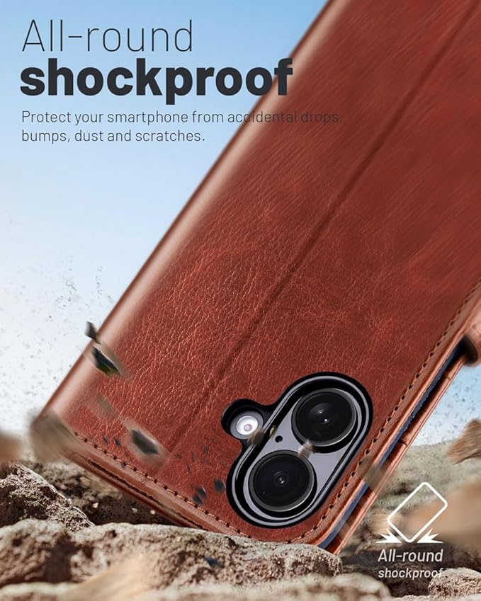 OCASE Compatible with iPhone 16 Wallet Case, PU Leather Flip Folio Case with Card Holders RFID Blocking Kickstand [Shockproof TPU Inner Shell] Phone Cover 6.1 Inch 2024, Dark Brown