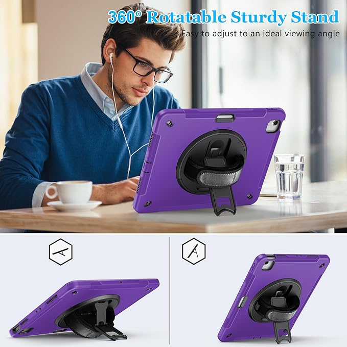 Case for iPad Air 13 Inch M3 2025 & M2 2024: Military Grade Cover for iPad Pro 12.9 6th/5th/4th/3rd Generation W/Screen Protector- Stand- Pencil Holder- Handle- Shoulder Strap- Purple