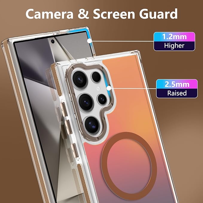 MOWIME Magnetic Case for Samsung Galaxy S24 Ultra [Compatible with Magsafe] [Cute Fashion Fluorescent Design] [1 Screen Protector] Slim Translucent Matte Case for Galaxy S24 Ultra 6.8", Desert