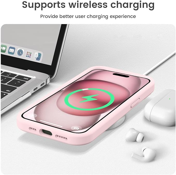 Vooii Compatible with iPhone 15 Case, Upgrade Defender Liquid Silicone, [Enhanced Camera Protection] [Soft Anti-Scratch Microfiber Lining] Shockproof Phone Case for iPhone 15 6.1 inch - Chalk Pink