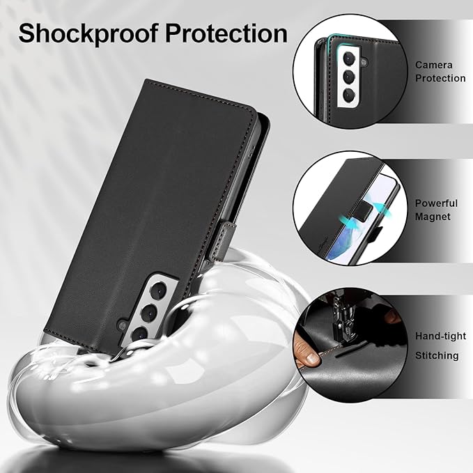 Wallet Flip Case for Samsung Galaxy S21 5G - [RFID Blocking] Luxury PU Leather Card Holder Magnetic Phone Cover with Kickstand,Shockproof Protective Case,Black