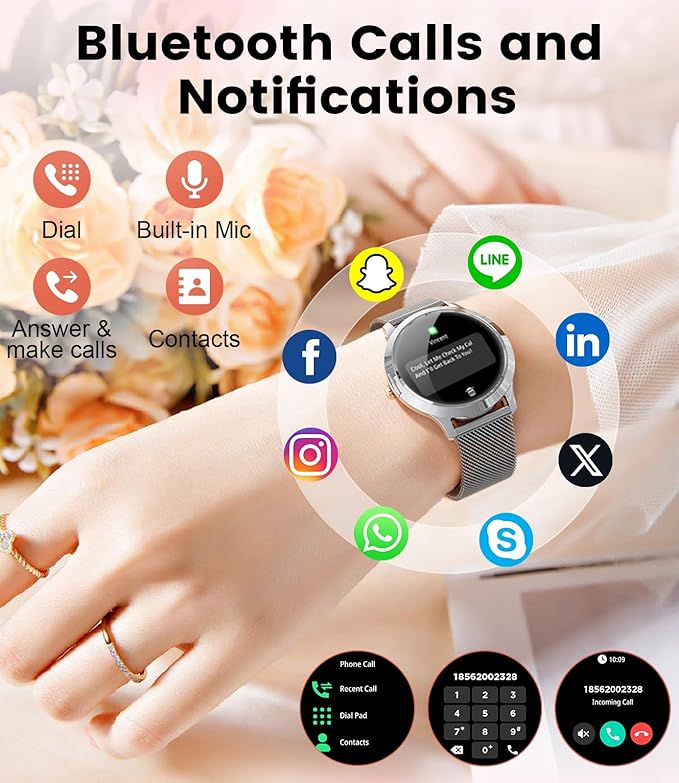 SUNKTA Smart Watch for Women, 1.32" AMOLED Smart Watches, 100+ Sports Mode Fitness Tracker Watch, 5ATM Womens Waterproof Watches with Bluetooth Calling/IP68/Sleep, Smartwatch for Android iOS