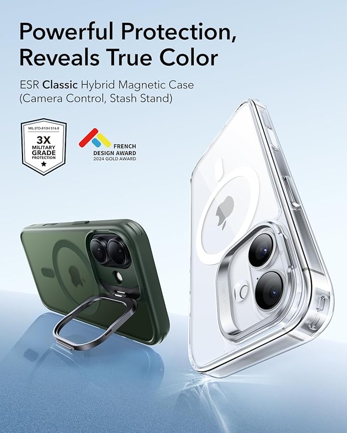 ESR for iPhone 17 Case with Stand, Camera Control Cover Compatible with MagSafe, Military-Grade Drop Protection Magnetic Phone Case for iPhone 17, Scratch-Resistant Back Cover,Frosted Green