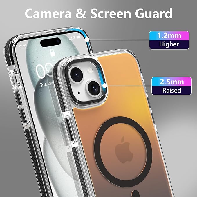 MOWIME Magnetic Case for iPhone 15 Plus [Compatible with Magsafe] [Cute Fashion Fluorescent Design] [1 Screen Protector] Slim Translucent Matte Case for iPhone 15 Plus 6.7" 2023, Black