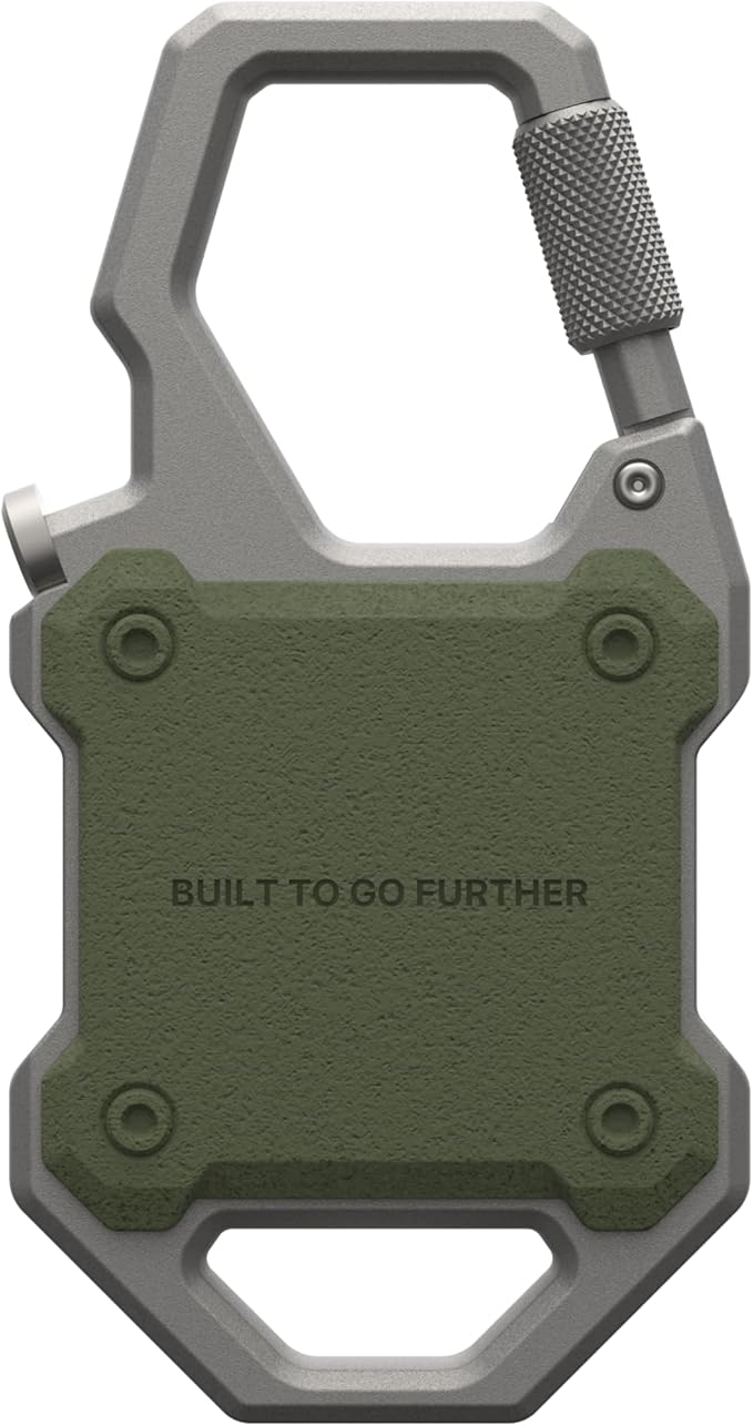 URBAN ARMOR GEAR UAG Designed for AirTag Case with Built-in Bottle Opener Monarch - Hard Shell Lock Case AirTag Holder with Durable Locking Carabiner for Keys, Luggage & Bags, Olive Drab/Silver