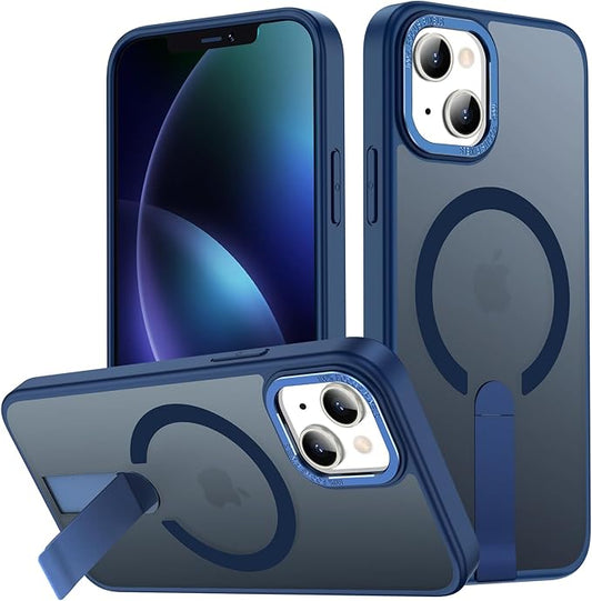 for iPhone 13 Case with Kickstand, [Invisible Stand] Compatible with MagSafe, Anti-Slip Shockproof Military-Grade Protection, Magnetic Slim Translucent Phone Case for iPhone 13 Cover (Blue)
