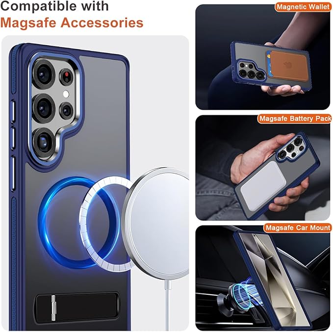 Case for Samsung Galaxy S25 Ultra, Compatible with Magsafe, S25 Ultra Phone Case with Stand Adjustable, Anti-Slip Cover Galaxy S25 Ultra Magnetic Case, Shockproof Protection (Darkblue)
