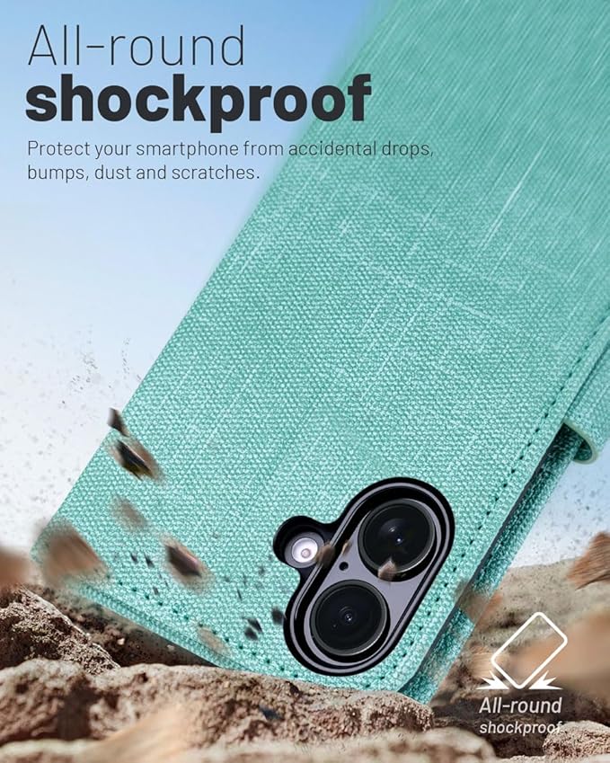 OCASE Compatible with iPhone 16 Wallet Case, PU Leather Flip Folio Case with Card Holders RFID Blocking Kickstand [Shockproof TPU Inner Shell] Phone Cover 6.1 Inch 2024, Denim Green