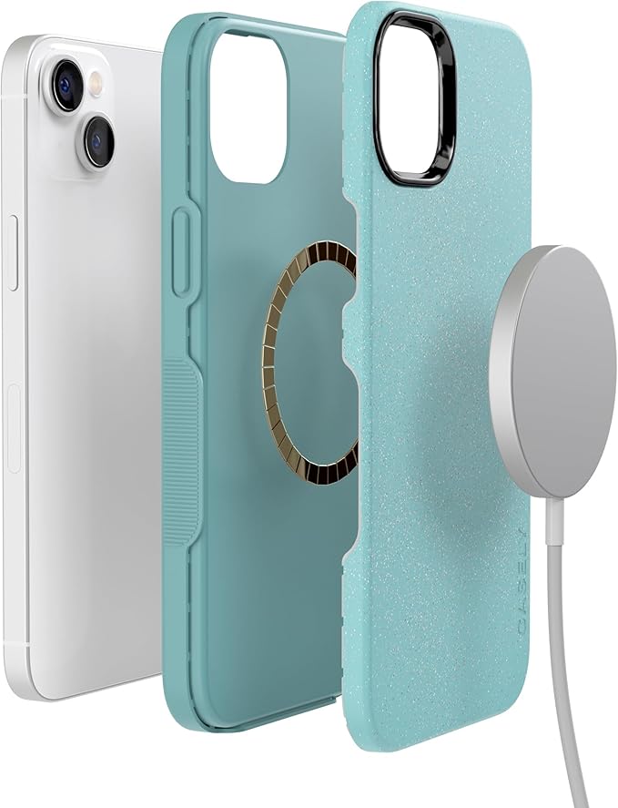 Casely iPhone 14 Case | Aquamarine | Ocean Blue Shimmer Glitter | Bold Protective Design | Compatible with MagSafe