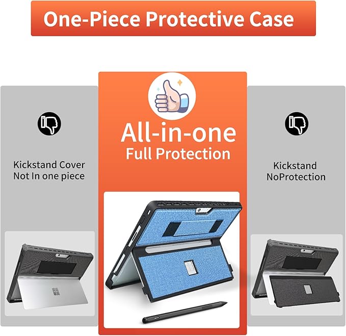 Case fit Microsoft Surface Pro 11/10/9/8 13-Inch, with Stent Cover, Hand Strap, All-in-one Rugged Case Compatible with Type Cover Keyboards, Blue