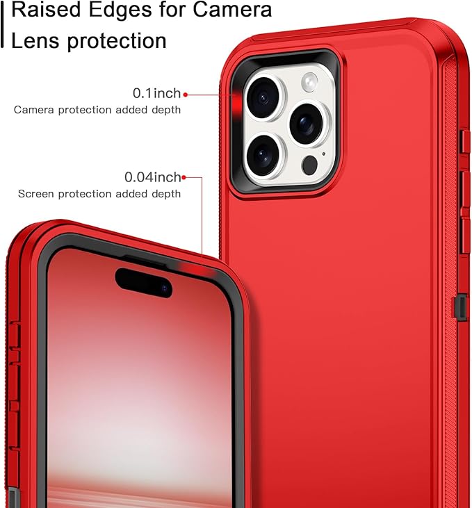 for iPhone 15 Pro Max Case Shockproof Dust/Drop Proof 3-Layer Full Body Protection [Without Screen Protector] Rugged Heavy Duty Cover Case for Apple iPhone 15 Pro Max 6.7" 2023,Red/Black