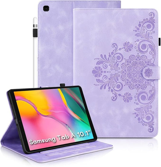 Mantala Funda para for Galaxy Tab A 2019 Case, Soft Touch Faux Leather with Card Slots and Kickstand, Water-Proof Precise Cutouts Compatible with Funda para Samsung Galaxy Tab A 10.1 2019 Purple