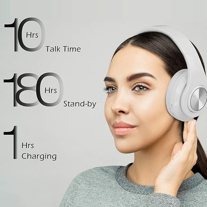 Wireless Bluetooth Headphones with Colorful LED Lights, Built-in Mic, Light Weight, Foldable, Wired HiFi Stereo Headphones for Classroom/Home Office/PC/Mobile Phone/Kids Adult (White)