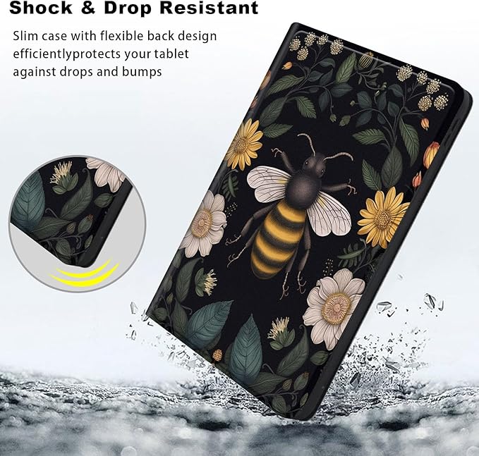 Slim Case for Samsung Galaxy Tab S10 FE / S9 FE 5G 10.9" & Tab S9 11", PU Leather Protective Cover, Multi-Angle Stand, Auto Sleep/Wake, Bee