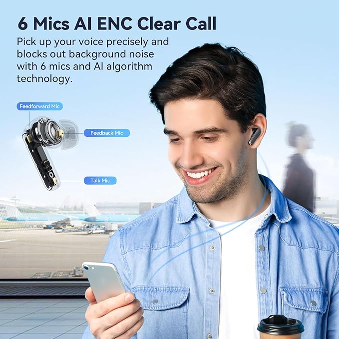 EarFun Adaptive Noise Cancelling Wireless Earbuds, 6 Mics AI ENC Call, Hi-Res Sound, LDAC, 40H Playtime, Multipoint Connection, Comfortable Fit, App Customization, Google Fast Pair, Wireless Charge