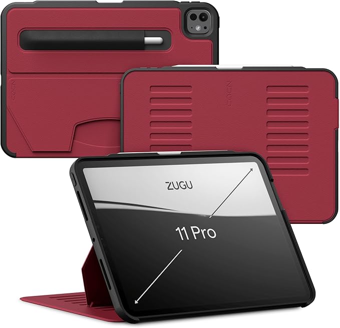 Zugu Case for iPad Pro 11 (M4) 2024, Slim Protective Cover with Apple Pencil Holder, Auto Wake/Sleep, Multiple Viewing Angles, iPad Pro 11 Inch Cover, Phone Protector, Scarlet Red