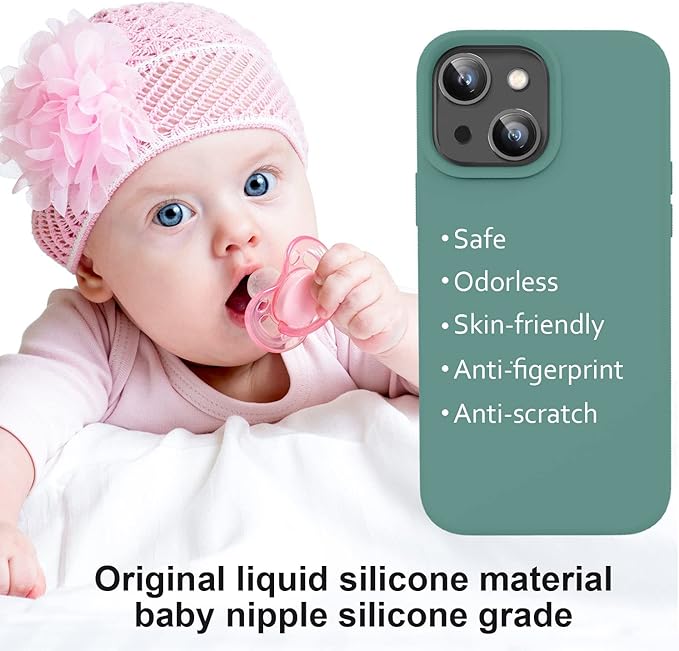 Vooii Compatible with iPhone 14 Case,[Silky Touch Premium Liquid Silicone] [Soft Anti-Scratch Microfiber Lining], Ultra Slim Shockproof Protective Case for iPhone 14 - Pine Green